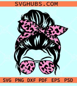 Messy bun leopard print SVG, Leopard print messy bun SVG, Leopard momlife SVG