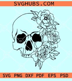 Skull with flowers SVG, floral Skull svg, skull flower crown SVG