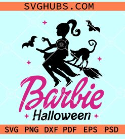 Barbie on witch broom SVG, Barbie Halloween SVG, Barbie witch SVG