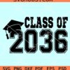 Class of 2036 SVG, graduation cap 2036 SVG, Jersey letters SVG