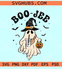 Boo Jee ghost with coffee SVG, Boo Jee ghost SVG, cute ghost SVG, iced coffee SVG, Halloween SVG