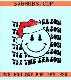 Tis the season smiley face SVG, smiley with Santa hat SVG, retro Christmas SVG