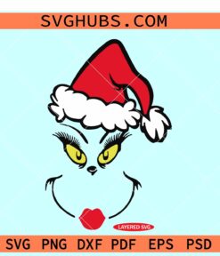 Mrs Grinch with Santa hat SVG