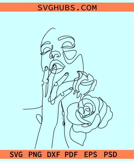 Woman with flower line art SVG, floral woman svg, woman one line art svg