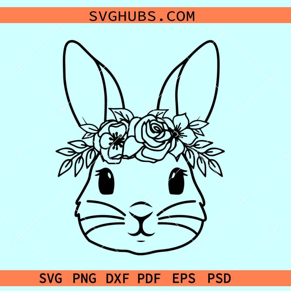 Cute bunny with flowers SVG, bunny with flowers svg, floral bunny svg ...