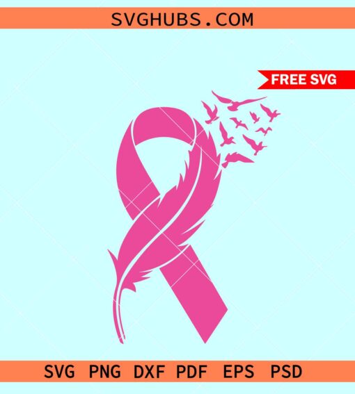 Feather Cancer Ribbon SVG free, Cancer ribbon svg free, Breast Cancer svg free