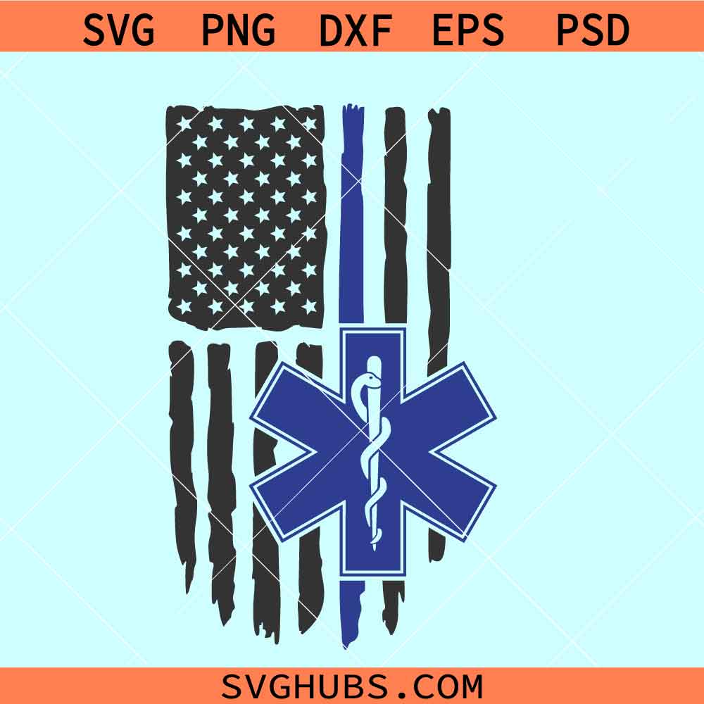 EMS distressed American flag SVG, medical emblem flag svg, EMS flag svg