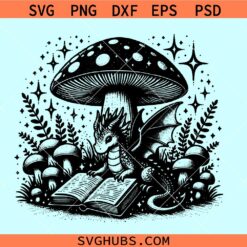 Mushroom Book Dragon Graphic svg, Book Lovers svg, Bookworms svg, Bookish Dragon Reader Svg