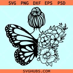 Woman with floral butterfly SVG, Girl butterfly fairy svg, Butterfly flower svg, Woman flower butterfly wings Svg