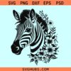 Zebra head floral SVG, Zebra with flowers svg, floral zebra svg