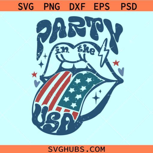 Party in USA tongue out svg, 4th of July svg, USA flag tongue svg