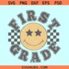 Retro first grade checkered smiley svg, 1st grade smiley face svg, checkered smiley first grade svg