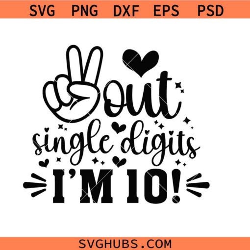 Peace out single digits SVG, 10th Birthday Svg, Birthday saying SVG