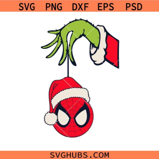 Superhero Christmas svg, Grinch hand holding Spiderman Head svg, Spiderman Christmas svg