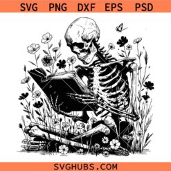 Book Reading Skeleton SVG, Floral Skeleton SVG, Reader Bookish Skeleton Svg   