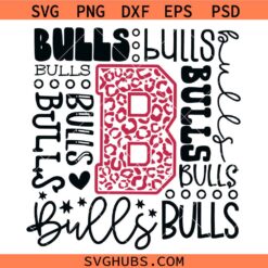 Bulls Typography Svg, Bulls SVG, Go Bulls svg, Bulls Mascot svg, Bulls School Spirit Svg