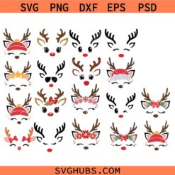 Christmas Reindeer Faces Bundle SVG, Christmas Decor SVG, Christmas SVG, Christmas Shirt SVG