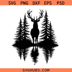 Deer forest scene SVG, Deer Silhouette SVG, Hunting Logo svg, Hunting Clipart SVG