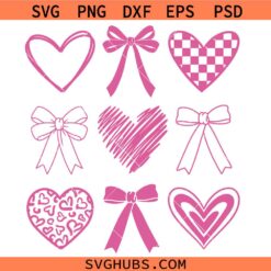 Valentine Coquette Heart Bundle SVG, Valentine Bow SVG, Valentines day SVG