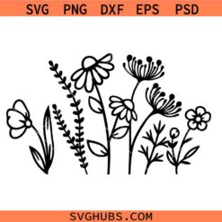 Wildflowers SVG, Floral svg, Wild flower svg, flower sketch svg     