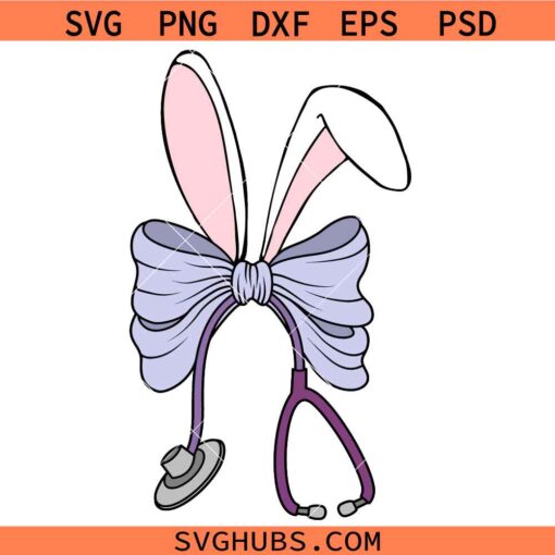 Coquette Easter Ears Stethoscope SVG, Stethoscope Coquette Bow SVG, Easter Bunny Ears SVG