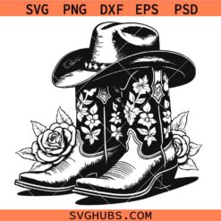 Floral Cowgirl boots SVG, Floral Cowgirl boots SVG, cowgirl boots with hat svg, western girl svg